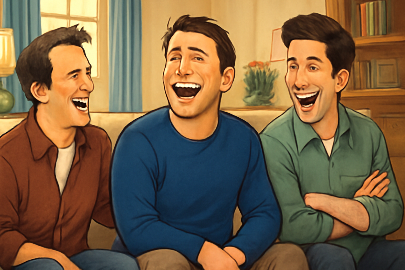 Three friends laughing together 