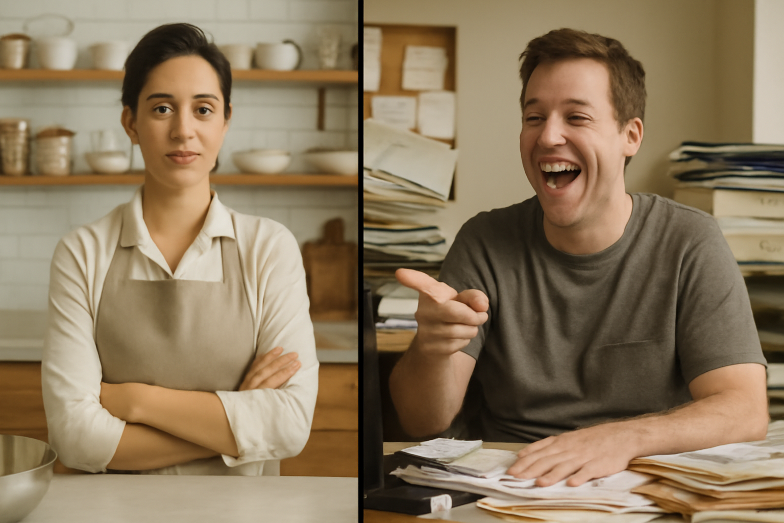 Woman man smiling workplace