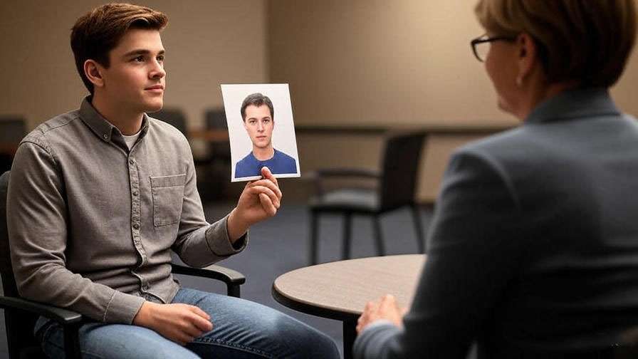 Young man showing photo