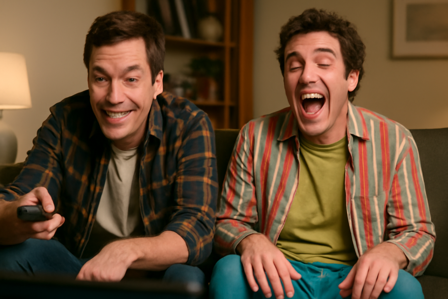 Two friends laughing together