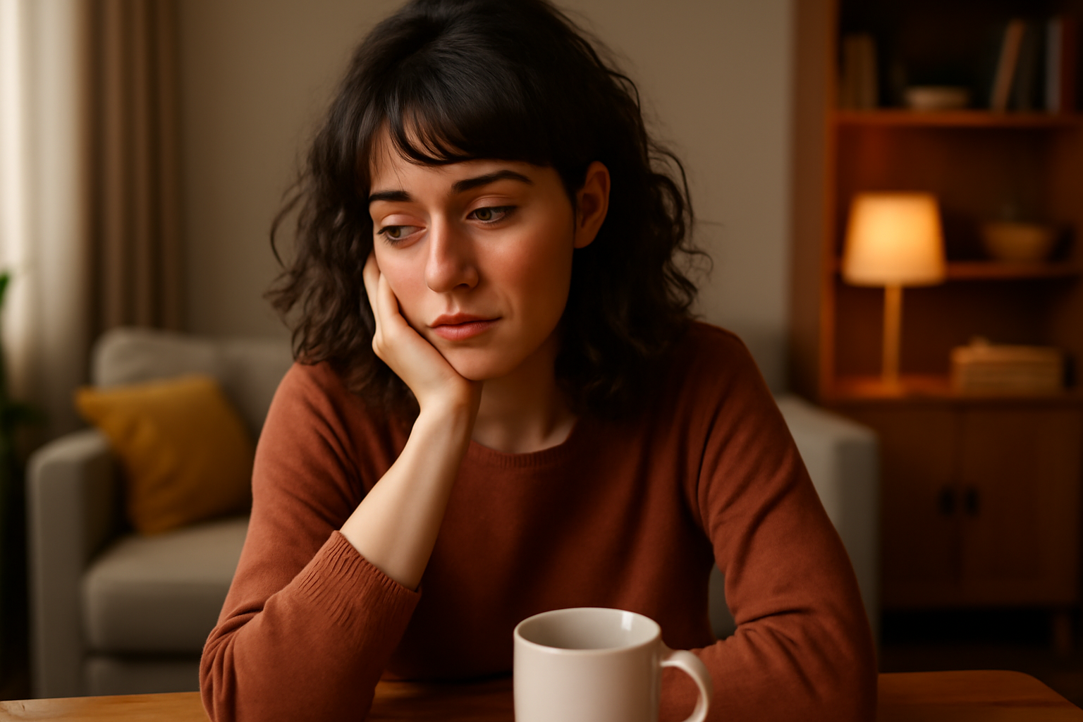Thoughtful woman with coffee