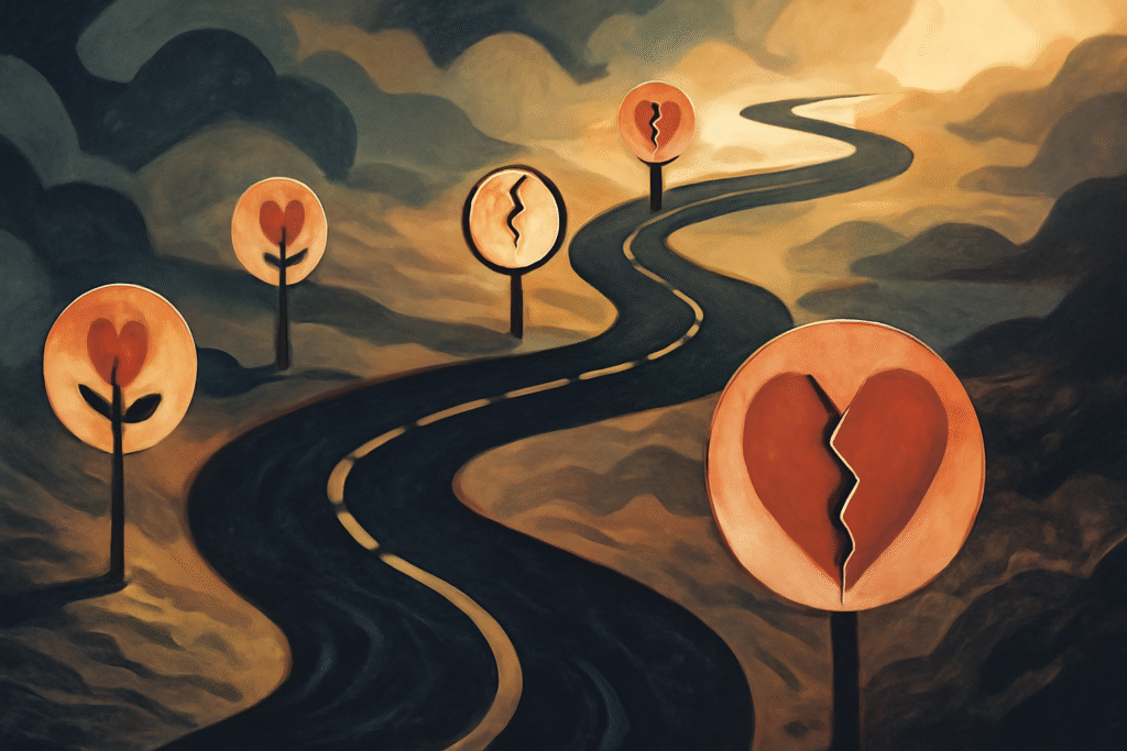 Winding road with heart signs