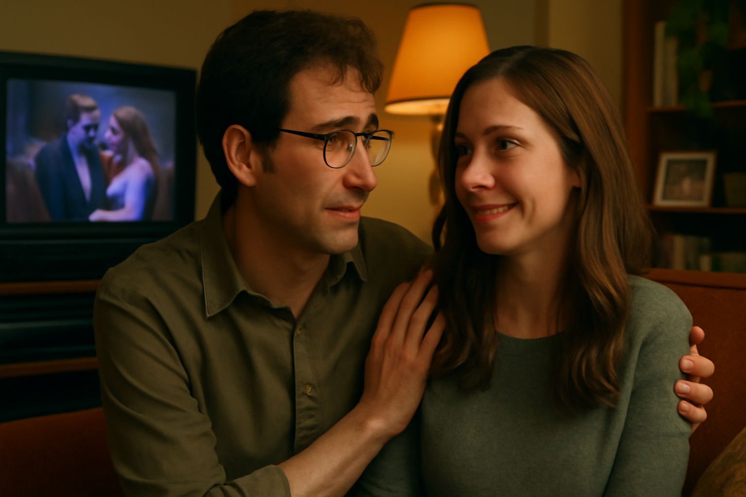 Couple watching TV together 