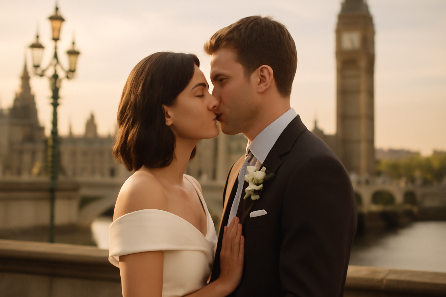 Couple kissing wedding London