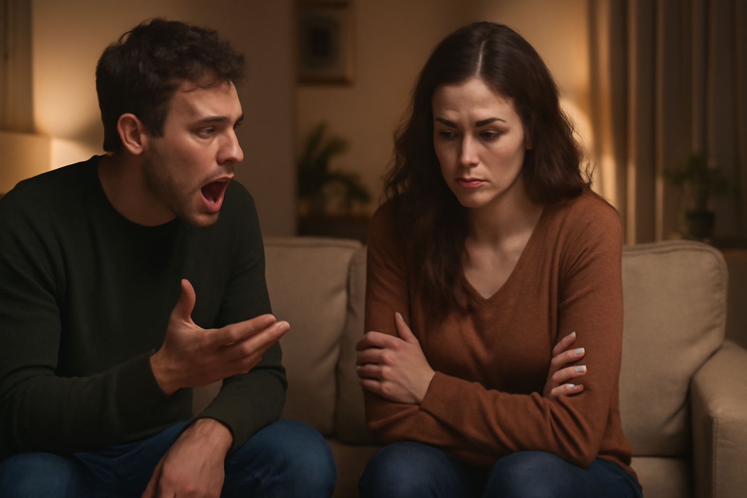 Couple arguing on couch