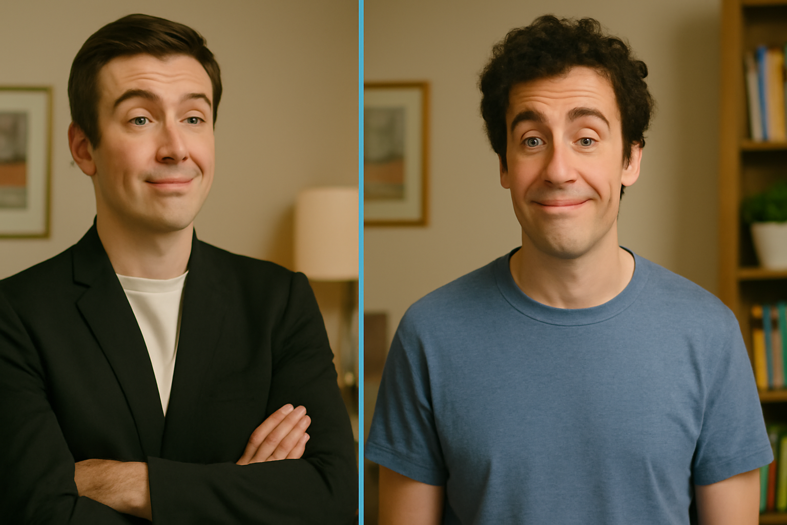 Two men smiling casually