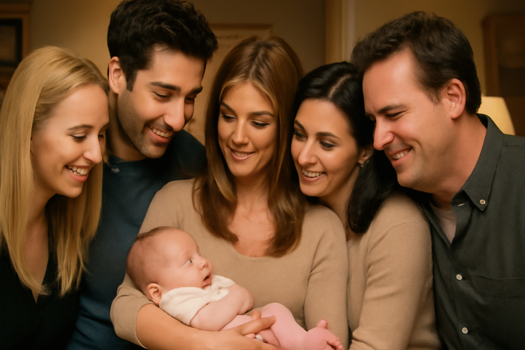 Family bonding with newborn