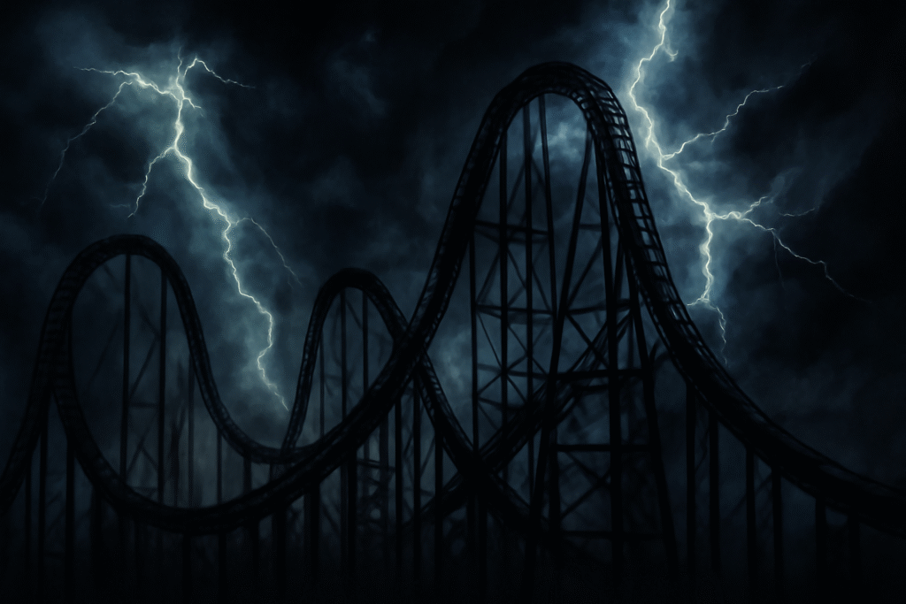 Roller coaster under stormy sky