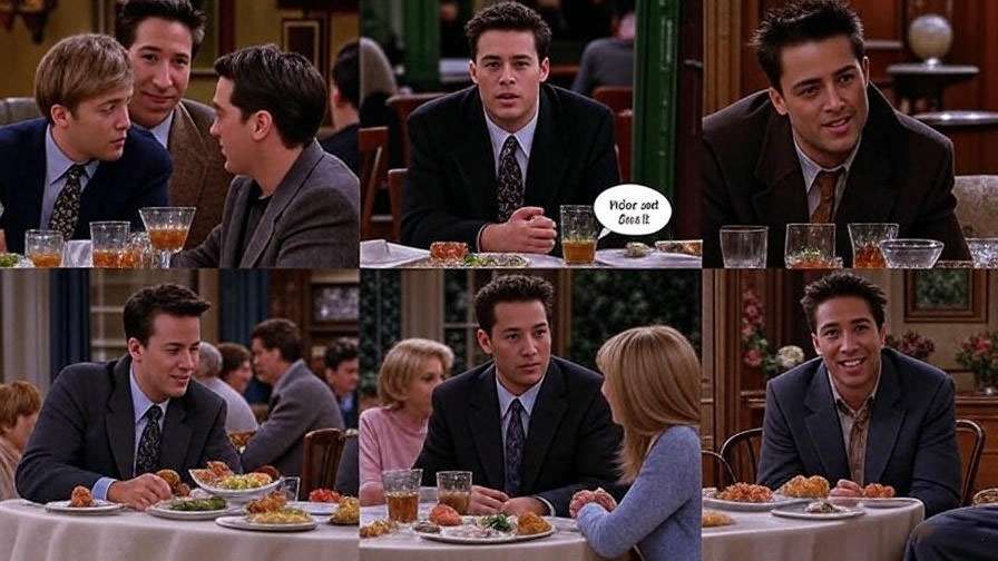 Friends dining scene collage 