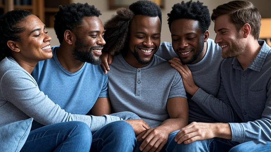 Cheerful group embracing warmly 