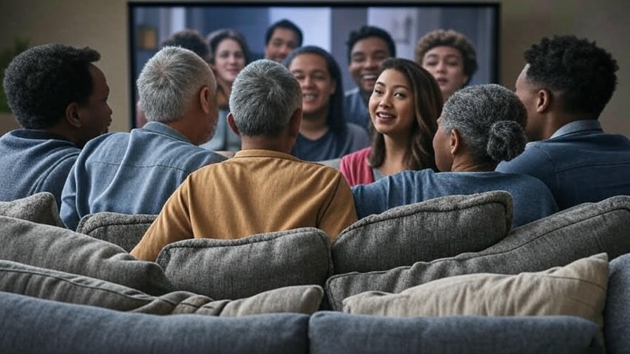 Diverse group watching TV 