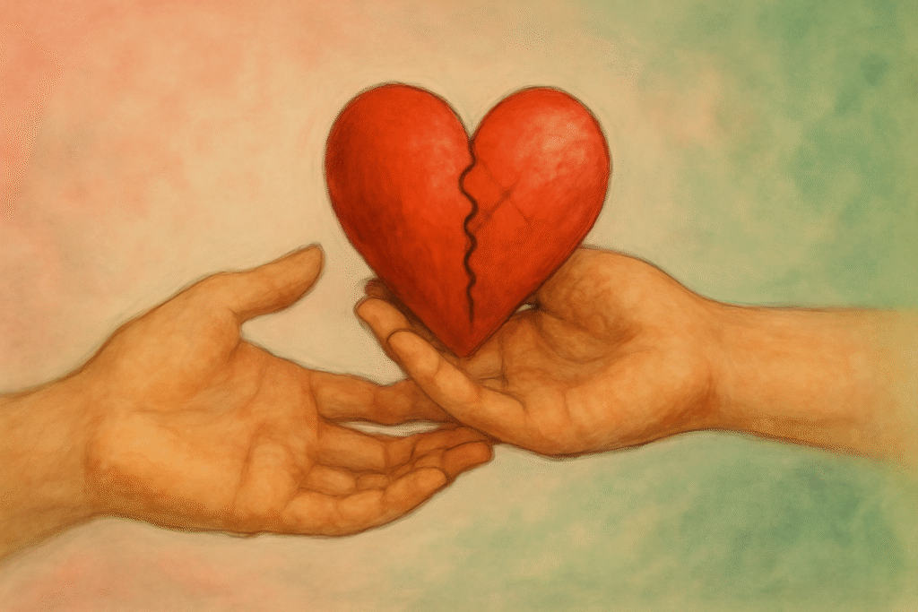 Hands holding broken heart