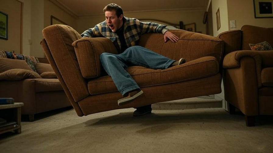 Man falling off couch 