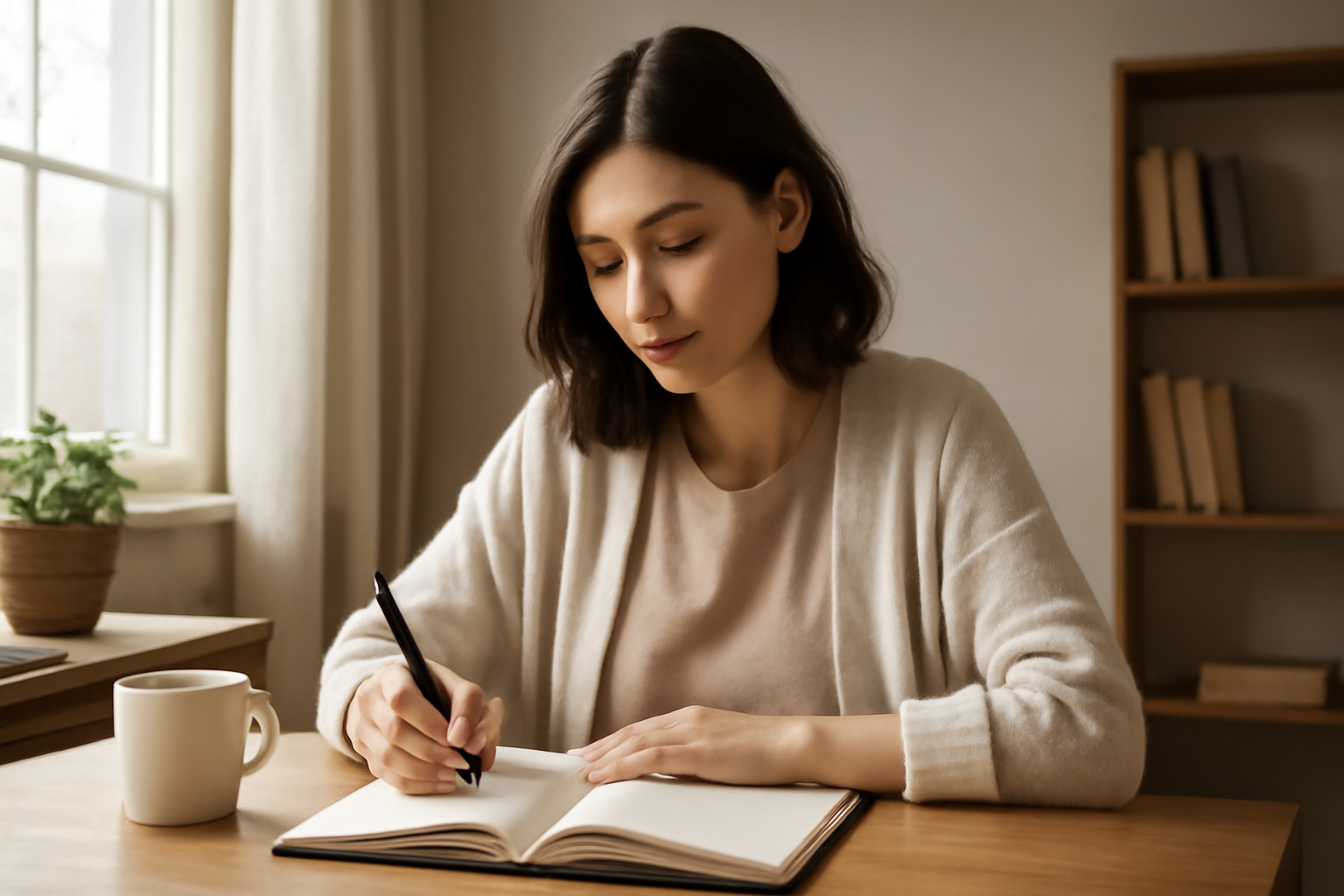 Woman writing in notebook 