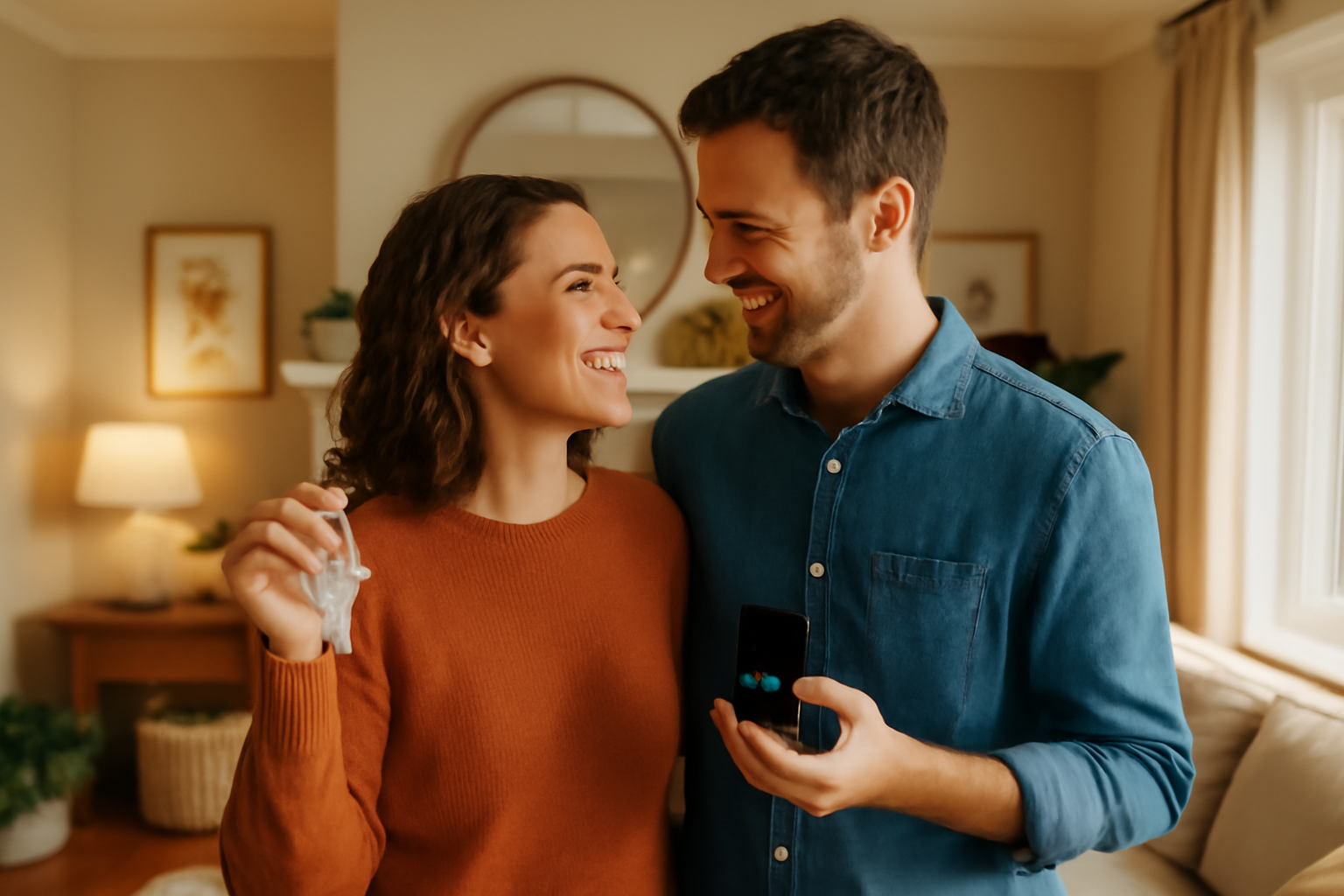 Happy couple engagement moment 
