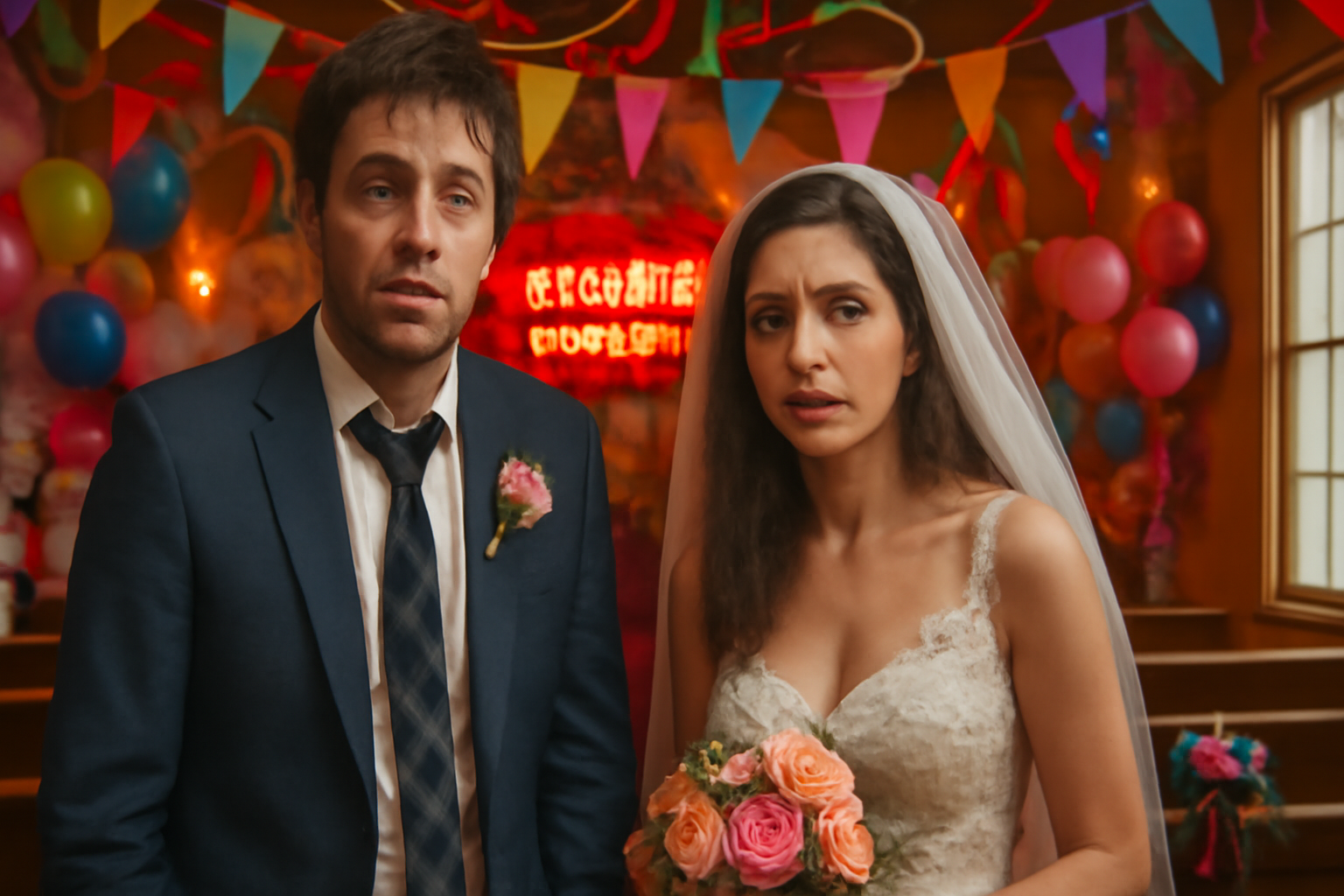 Unhappy couple at wedding