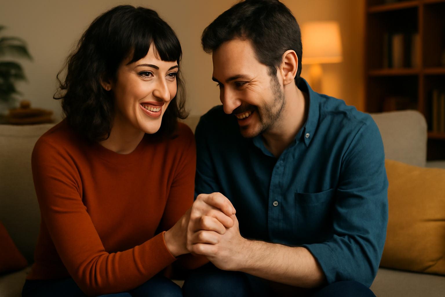 Couple smiling and holding hands