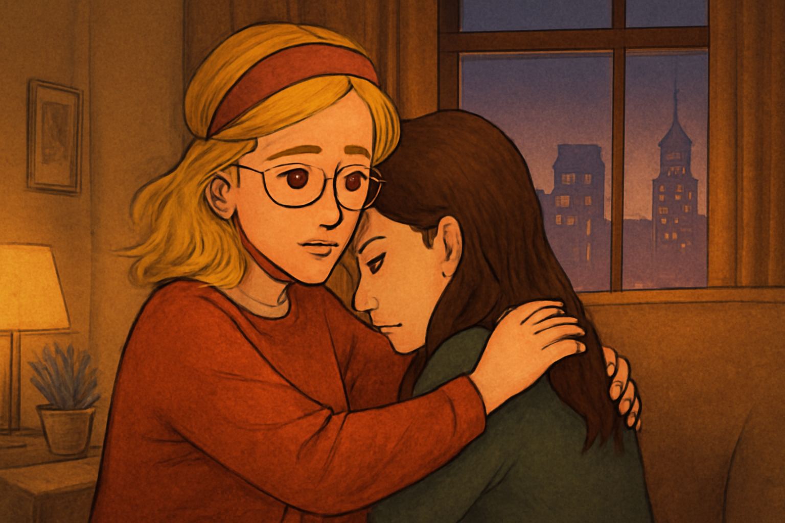 Comforting friend in embrace