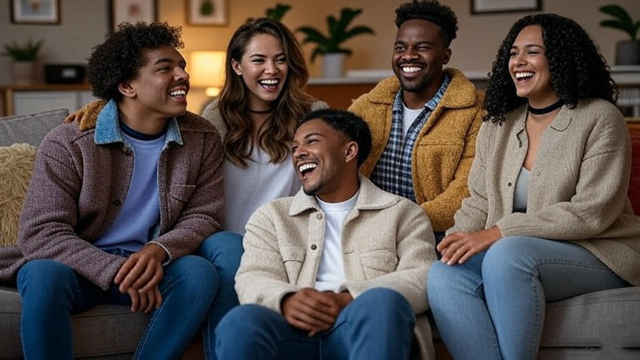 Friends laughing on couch 