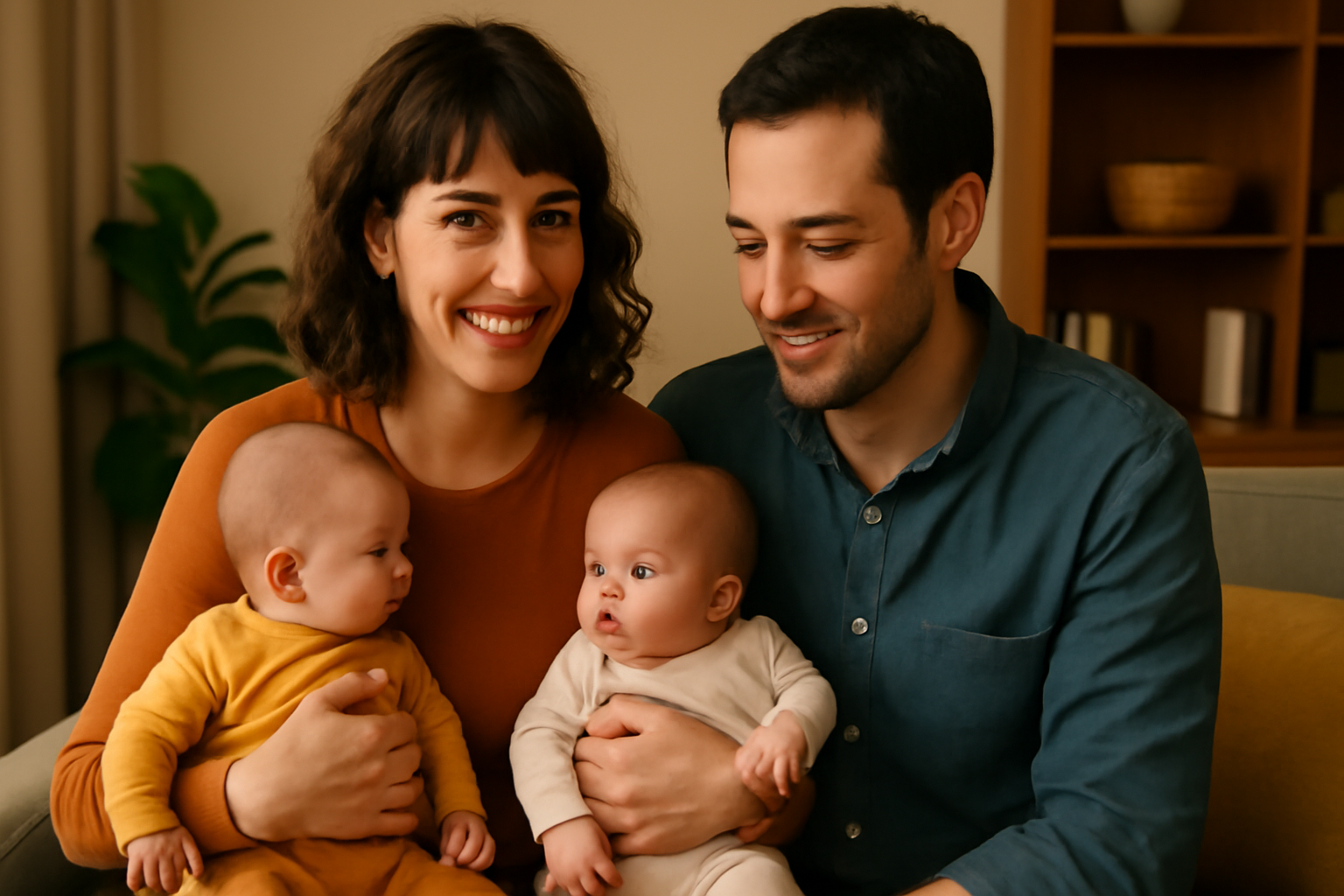Family smiling with babies