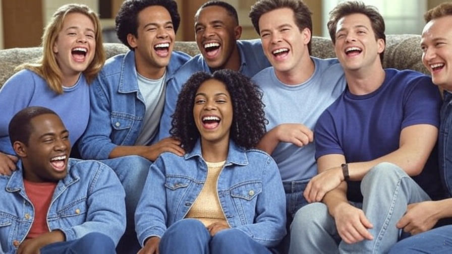 Group laughing on couch 