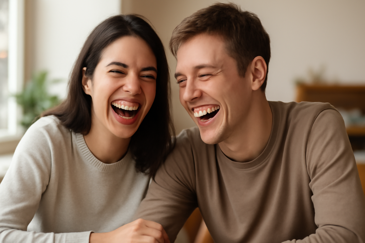 Cheerful couple laughing together 