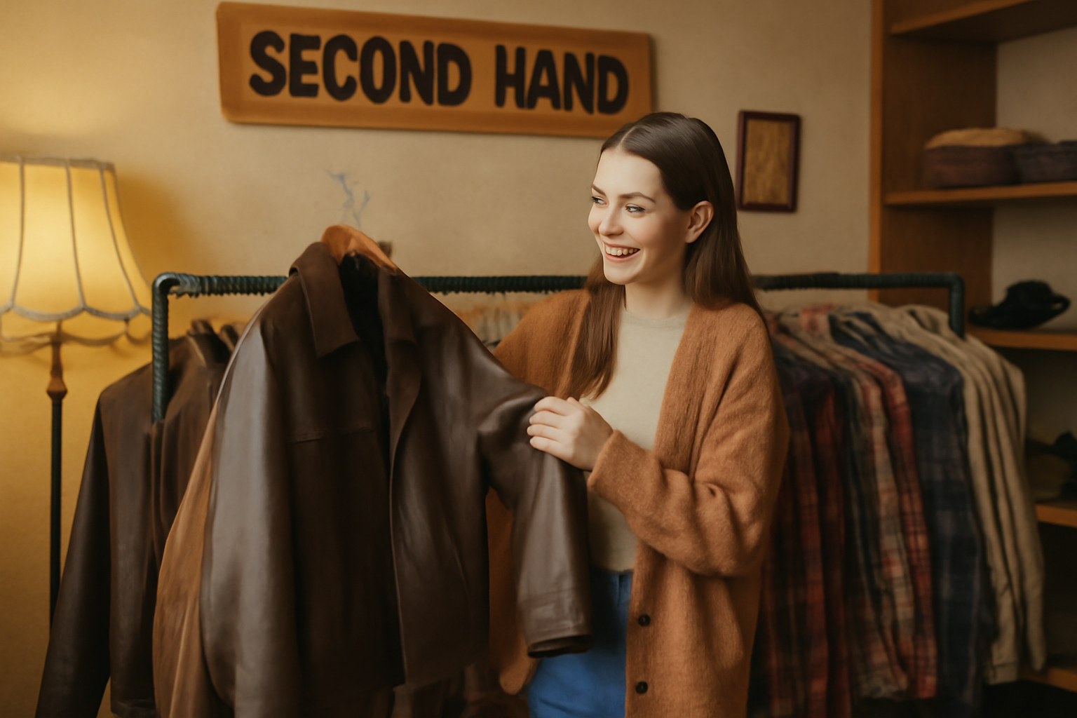 Woman shopping at secondhand store.