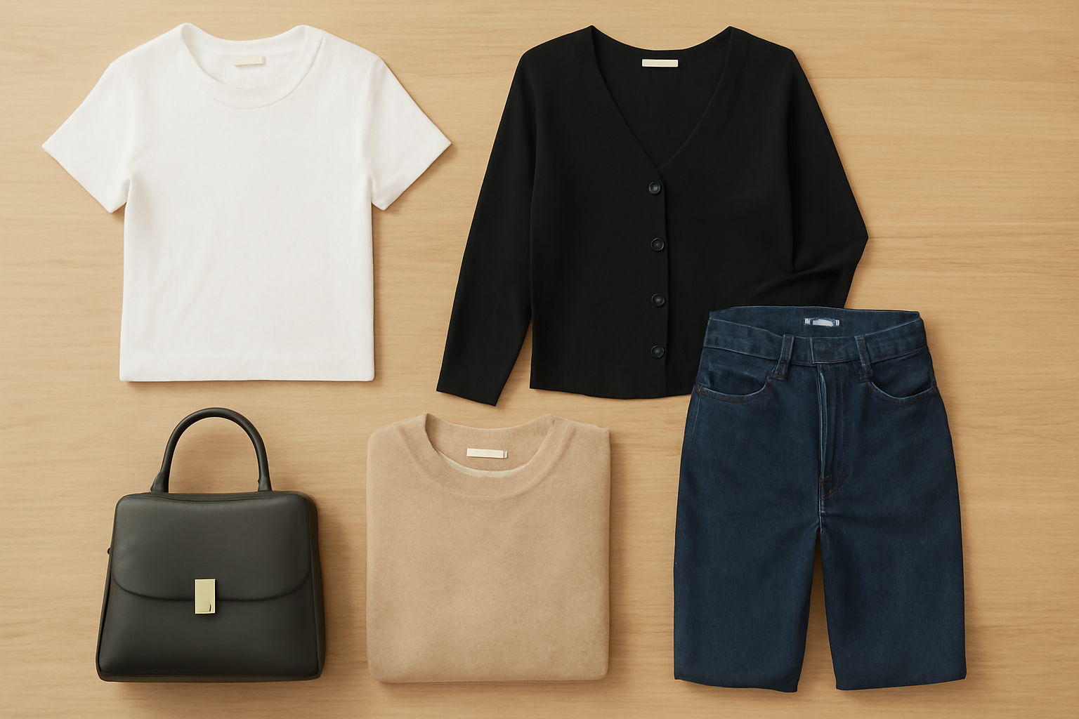 Casual outfit with accessories laid out.