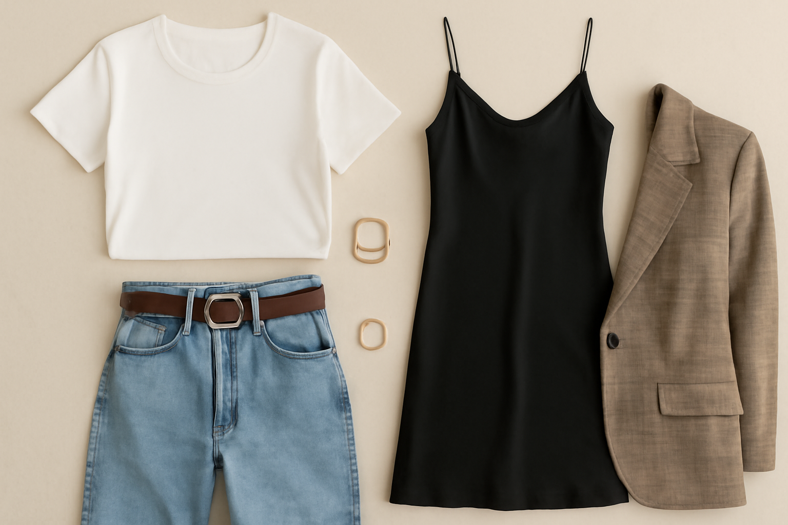 "Timeless wardrobe essentials flat lay" 