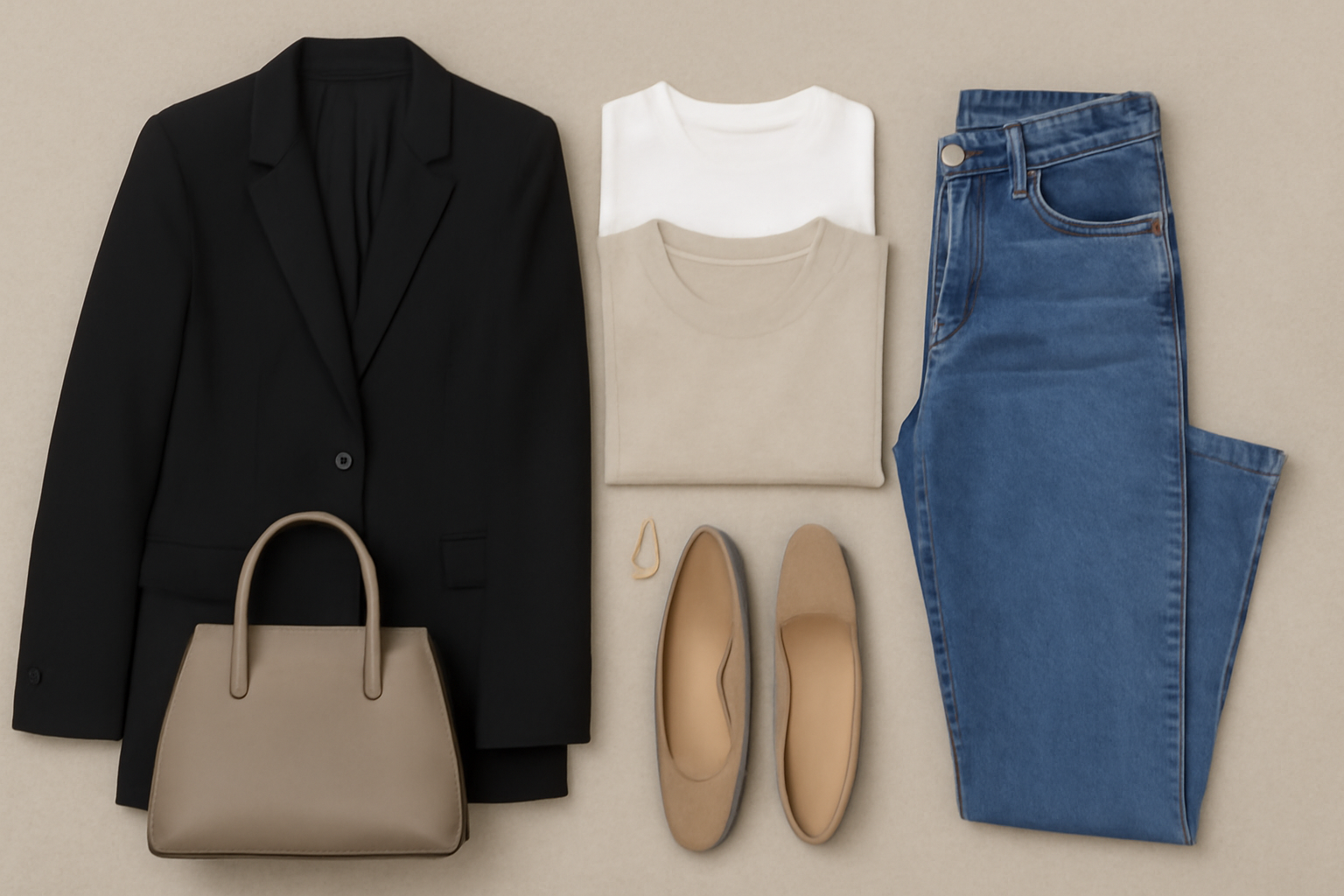  "Black blazer and jeans." 