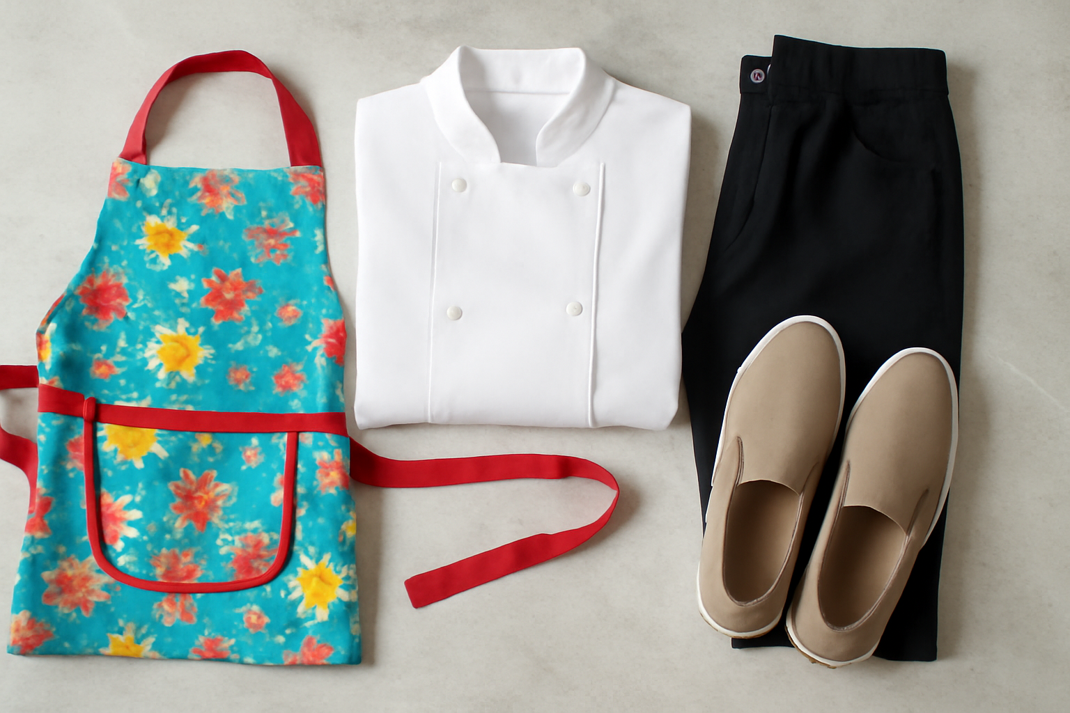 Colorful apron, chef outfit.