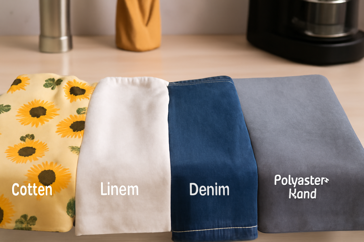 Fabric samples on table.