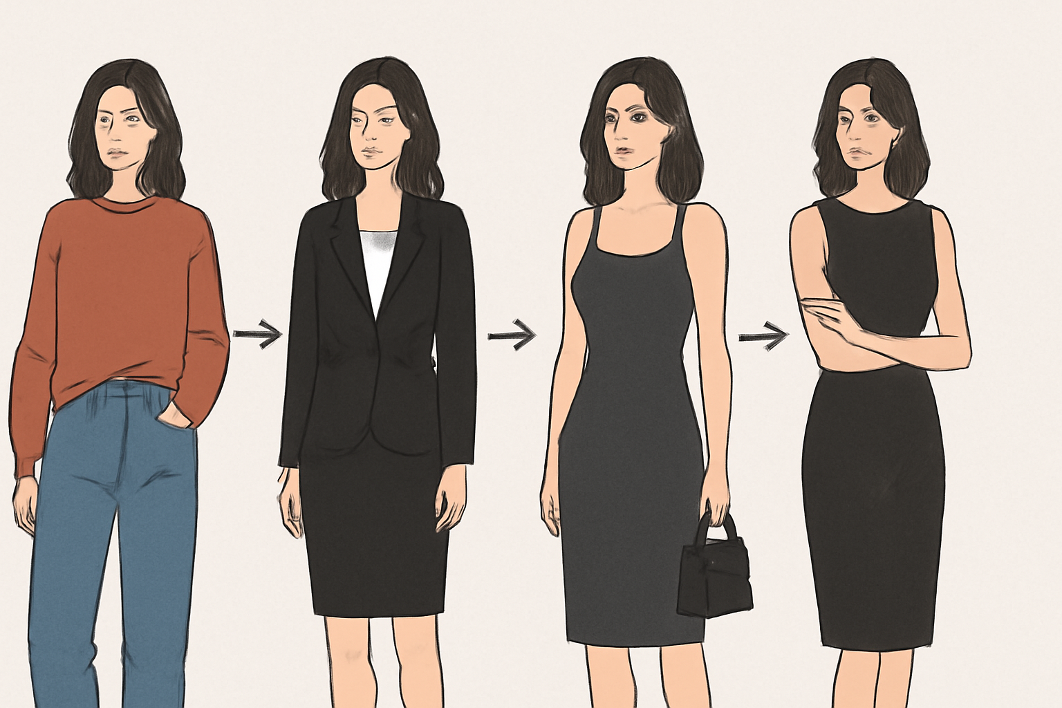 "Outfit transformation style guide."