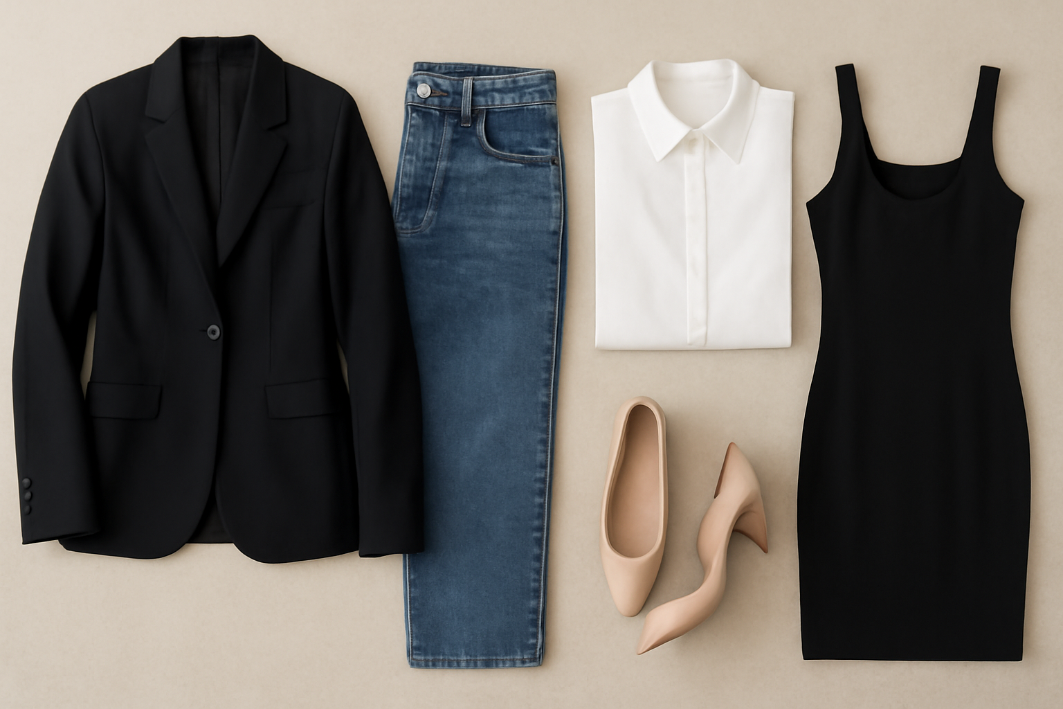 "Business casual outfit flatlay."