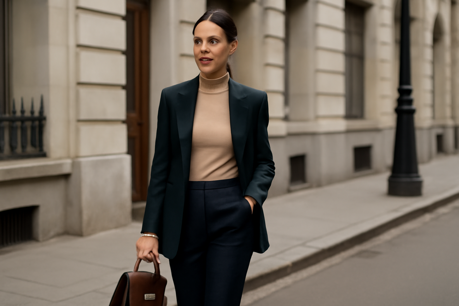 Professional woman walking outdoors. 