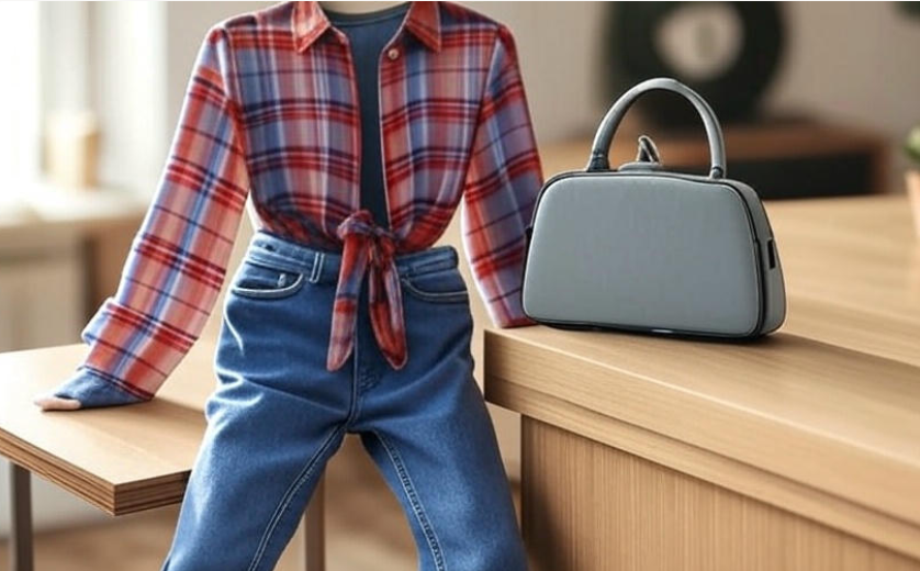 "Plaid shirt denim outfit" 