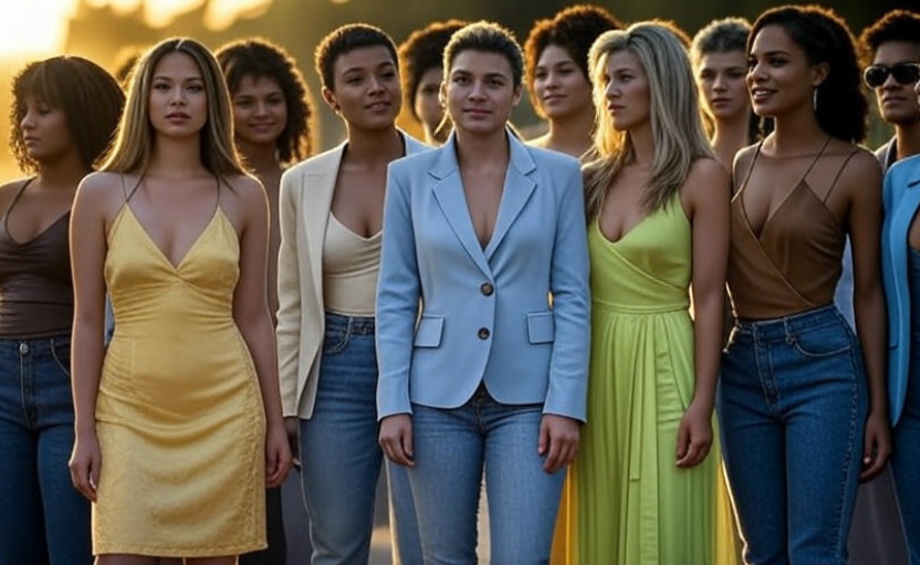 "Diverse women stylishly dressed" 