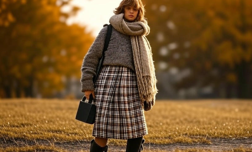 Stylish fall outfit model.