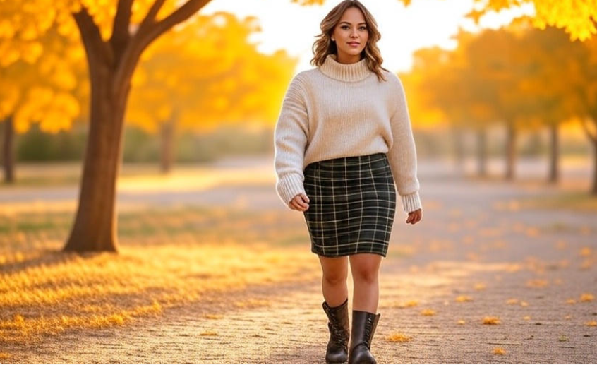 Chic autumn walk model.