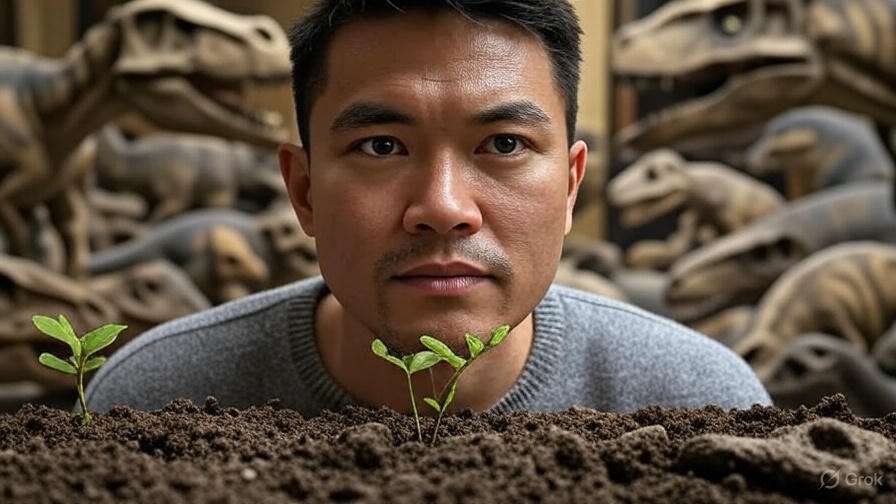 Man with plants dinosaurs.