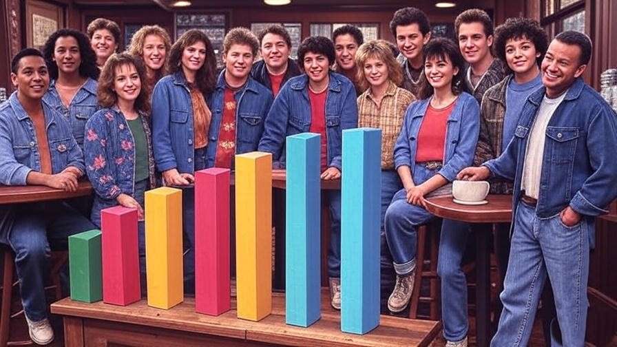 Graph showing the evolution of Friends cast salaries from $22,500 to $1 million per episode in a nostalgic Central Perk setting.