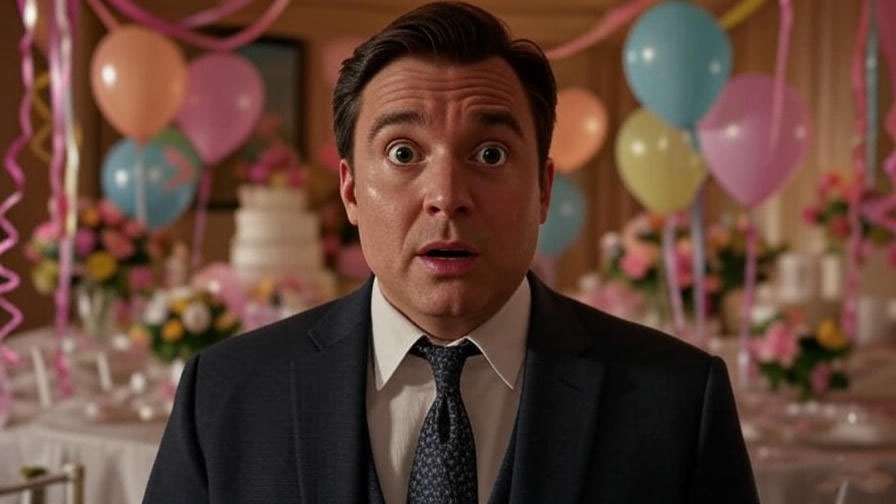 Chandler Bing reacting awkwardly to his middle name Muriel in a Friends wedding scene. 