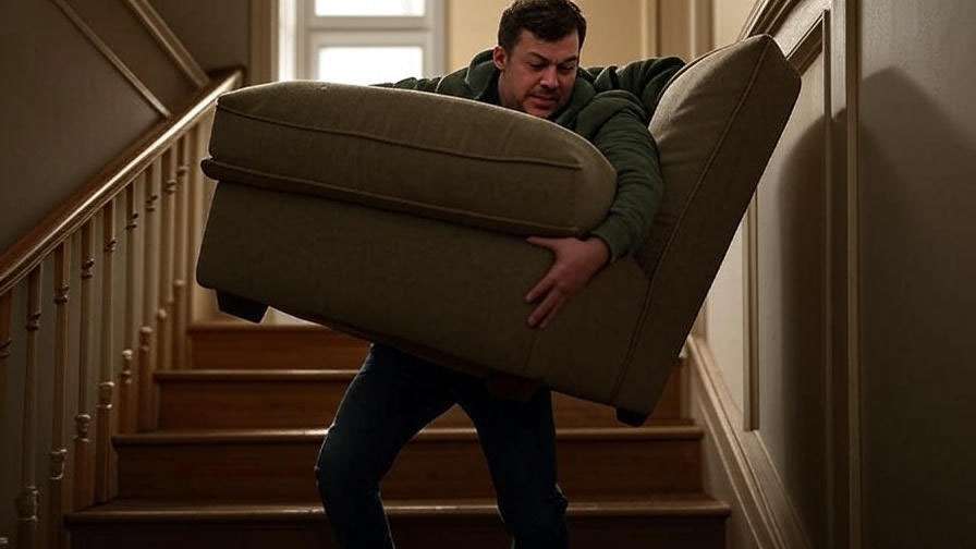 Ross Geller yelling Pivot while moving a couch, iconic Friends comedy moment.