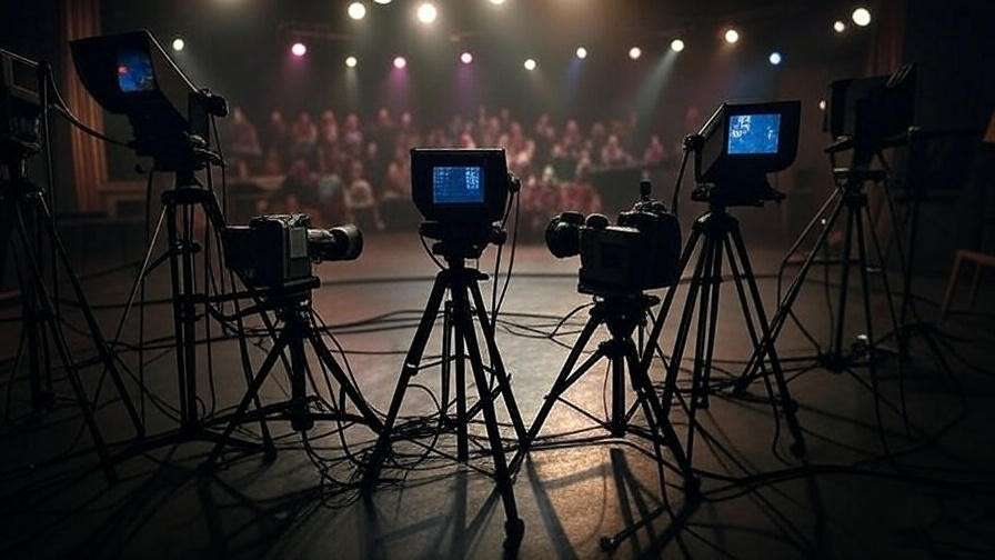 Behind-the-scenes multi-camera setup on Stage 24 with live audience for Friends filming.
