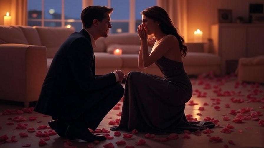 Chandler proposing to Monica in a candlelit apartment from Friends