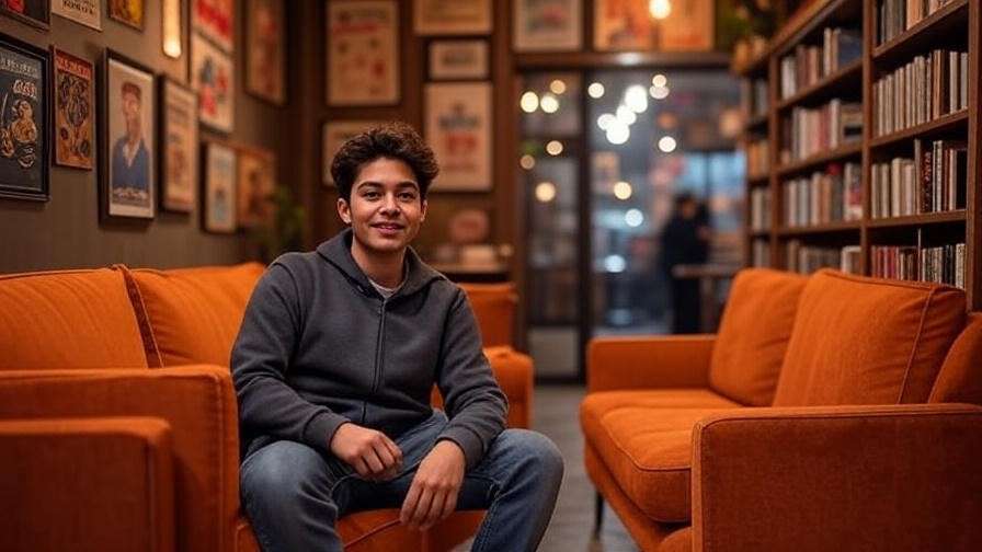 Fan sitting on Central Perk replica couch during Warner Bros. Studio Tour.