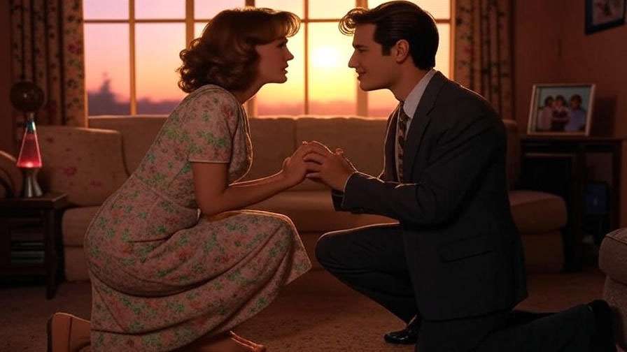 Chandler Bing proposing to Monica in a heartfelt Friends apartment scene. 