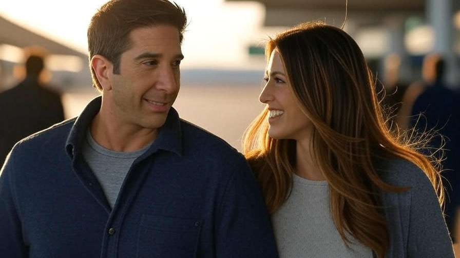 Ross Geller and Rachel Green in their emotional airport reunion from the Friends finale.