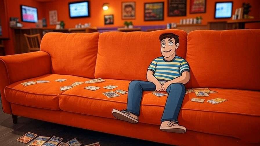 Cartoon Chandler Bing with trivia cards including Muriel at Central Perk. 