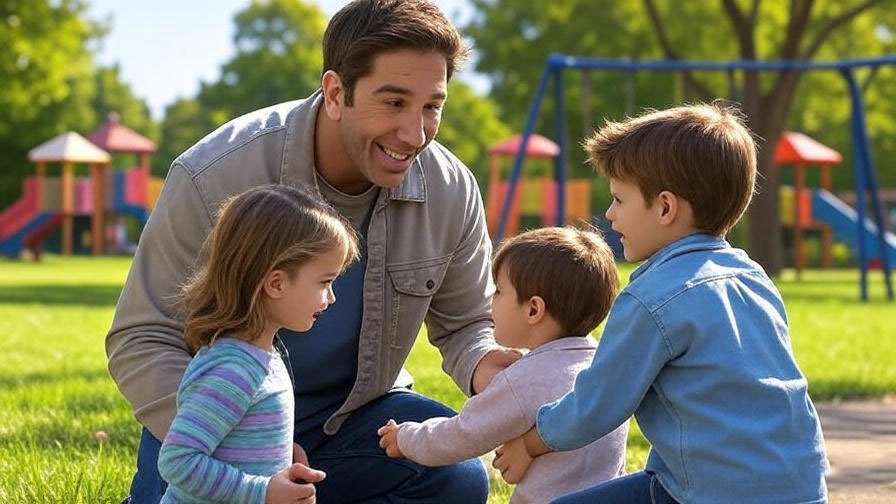 Ross Geller with Ben and Emma in a 1990s park family scene